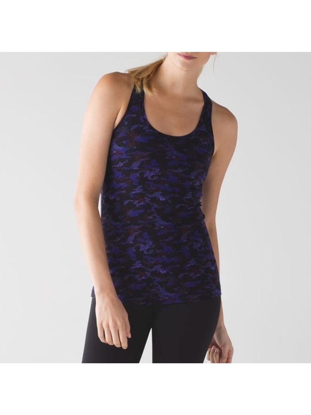 Lululemon Cool Racerback II in Mini Hounds Camo Emperor Blue Black Tank Top Yoga